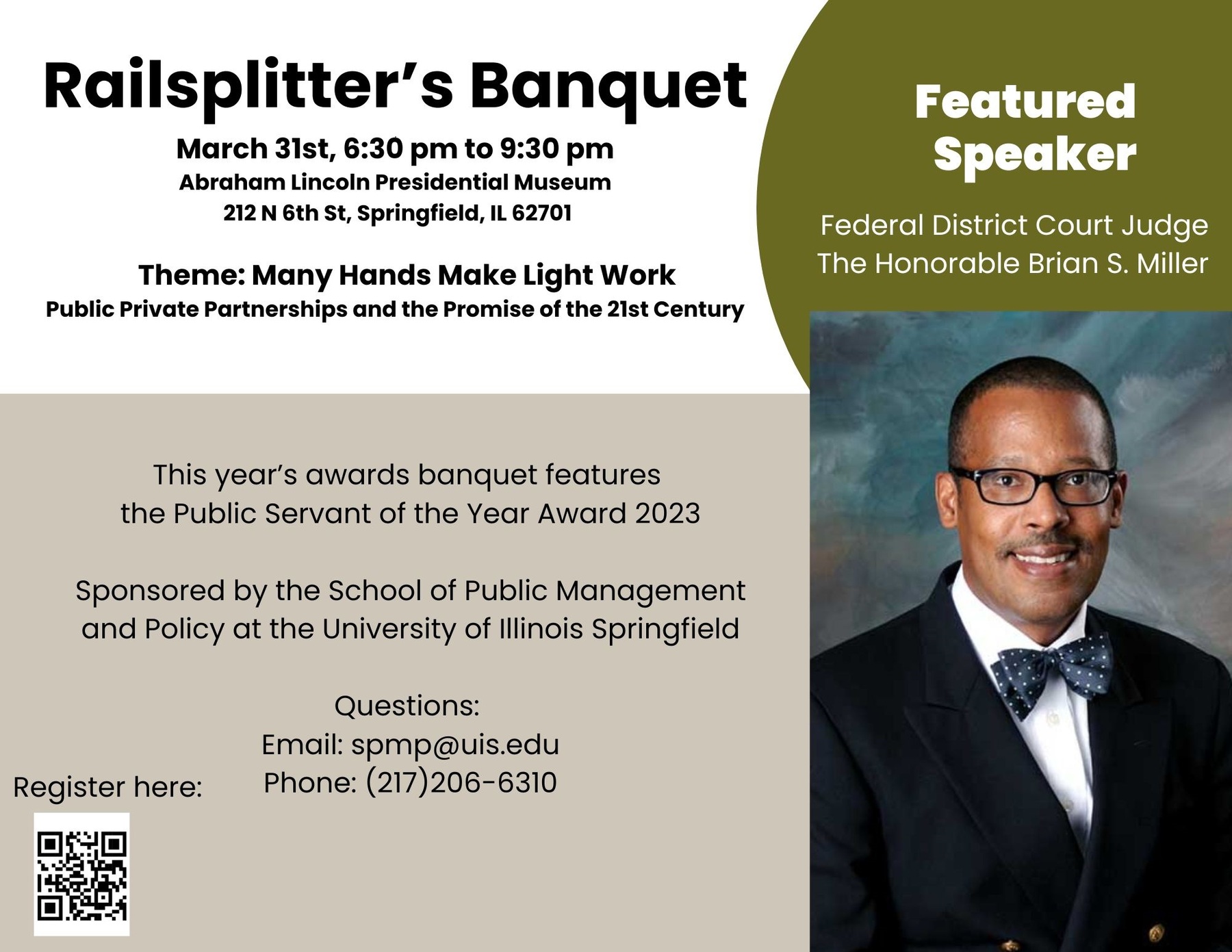 Invitation to the Railsplitters Banquest.  Email spmp@uis.edu for information.