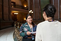A PAR student completing an interview at the Illinois State Capitol